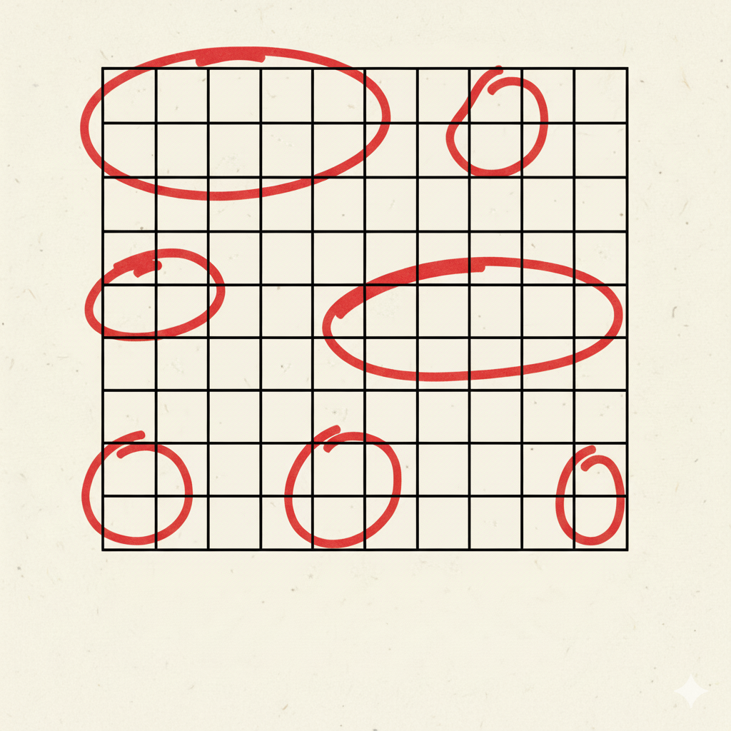 A hand-drawn grid for a word search puzzle.